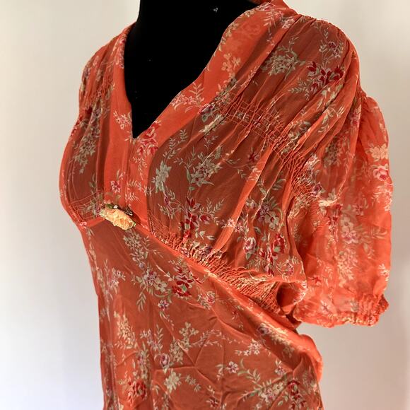 Signature by Robbie Bee Orange Dress Floral Sheer Bohemian Maxi Size 12 VINTAGE - Picture 5 of 6
